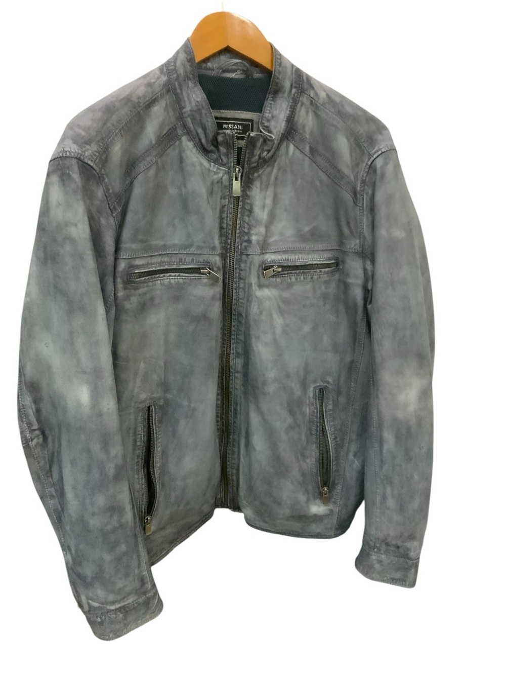 Distressed Gray Leather Bomber Jacket - Men's